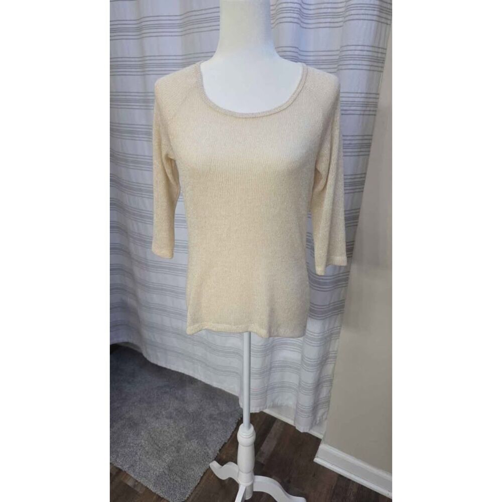 Janeric Metallic Gold Shimmer Knit 3/4 sleeve top